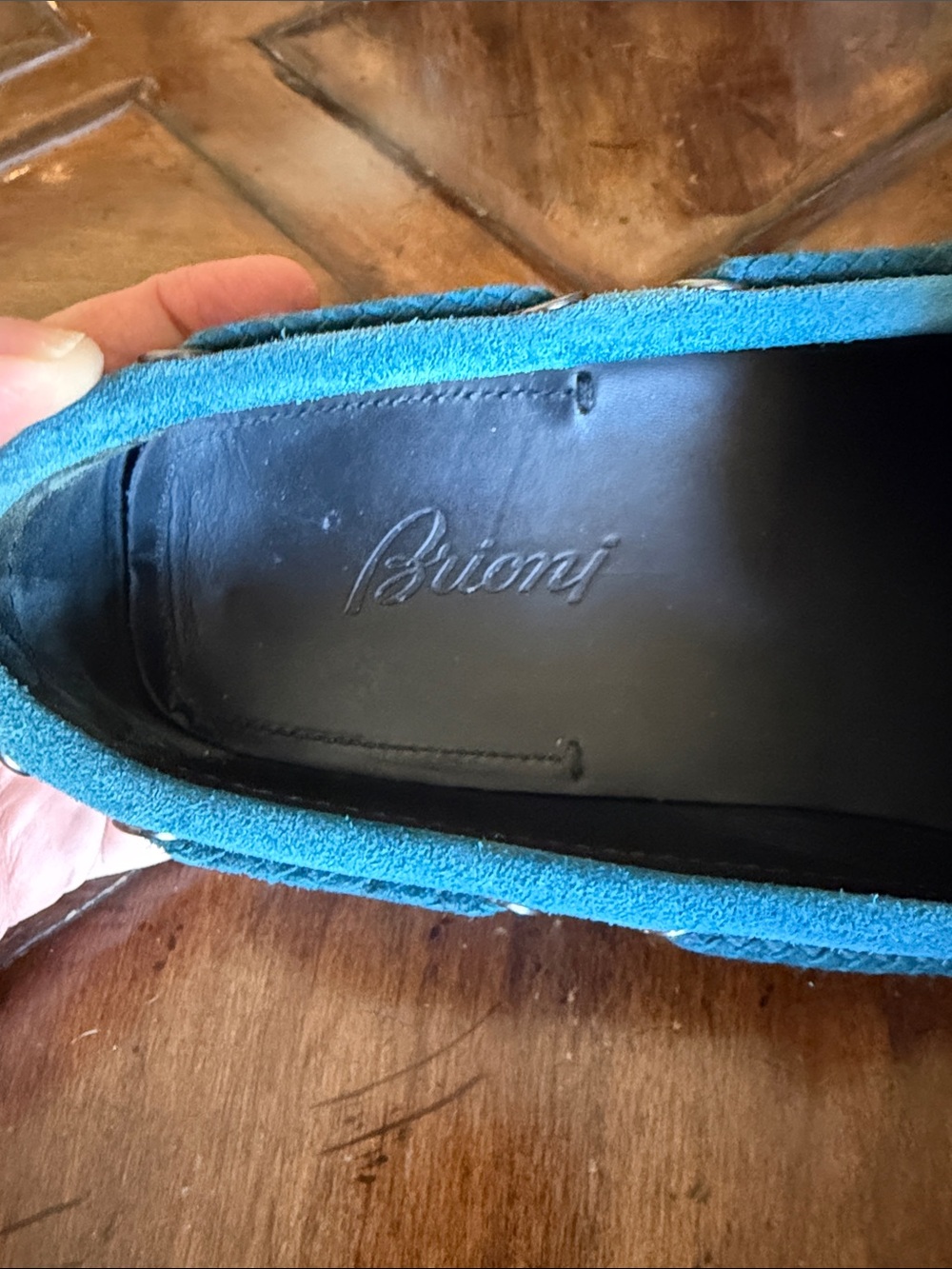 Brioni Men's Suede Driving Loafers - Teal Blue - Picture 4 of 9